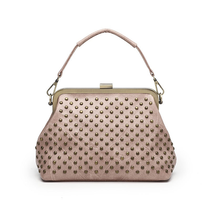 IELGY women's PU soft leather rivet messenger clip bag