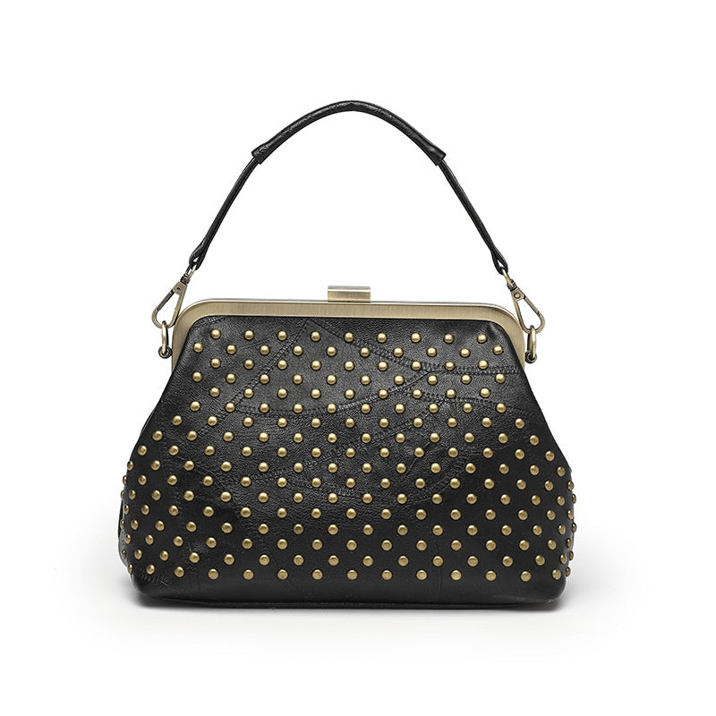 IELGY women's PU soft leather rivet messenger clip bag