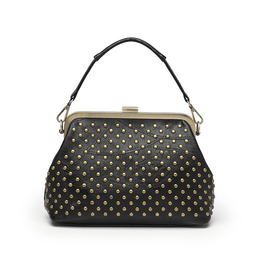 IELGY women's PU soft leather rivet messenger clip bag