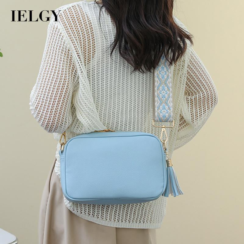 IELGY simple retro solid color messenger bag women with pendant