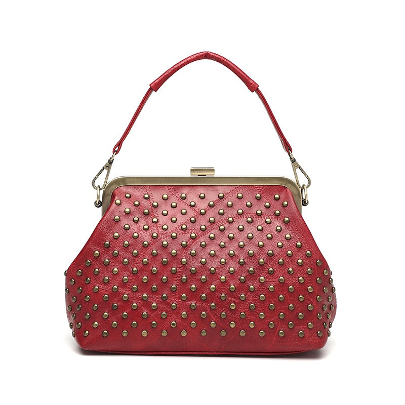 IELGY women's PU soft leather rivet messenger clip bag