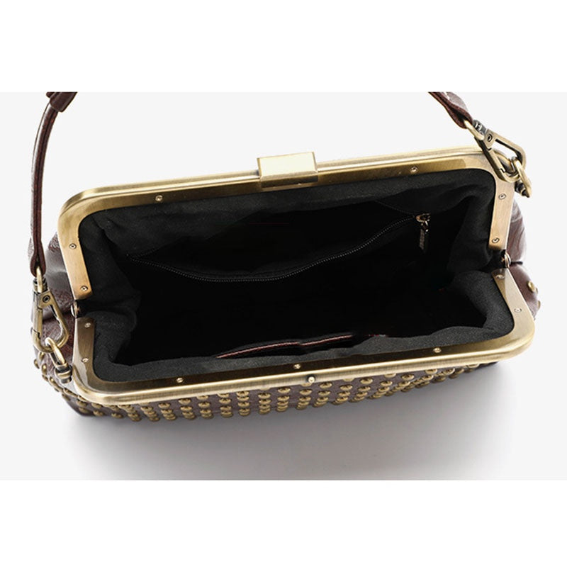 IELGY women's PU soft leather rivet messenger clip bag