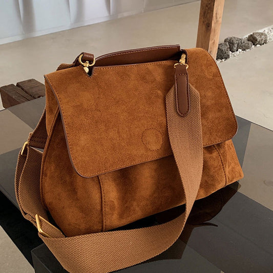 IELGY women's matte suede large capacity all-match college style messenger briefcase
