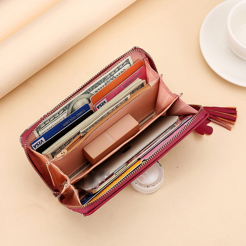 IELGY women's long double layer fashion print zipper wallet