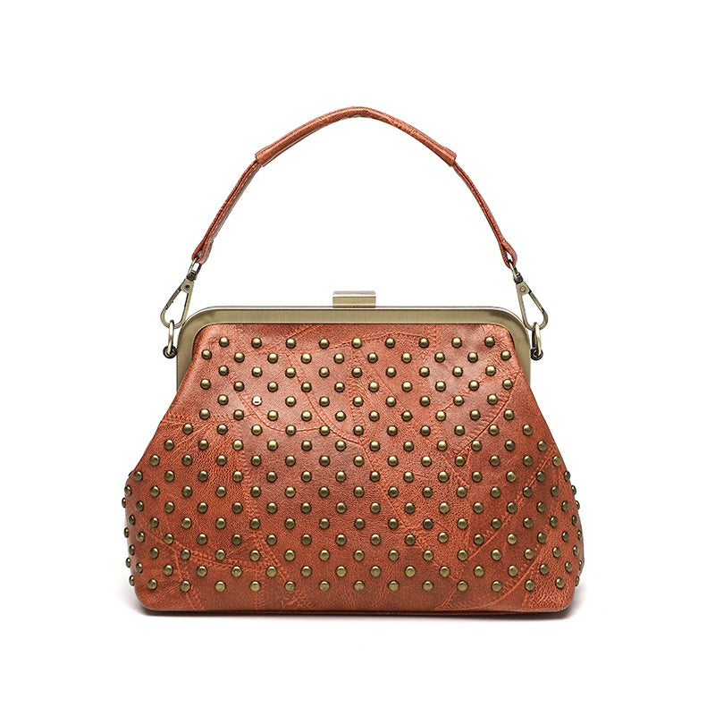 IELGY women's PU soft leather rivet messenger clip bag