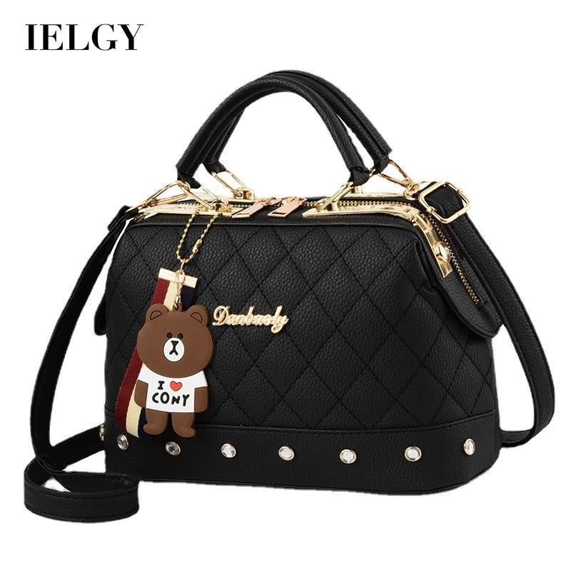 IELGY Korean style fashion rivet cartoon pendant messenger bag women