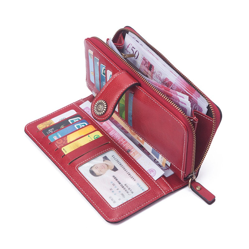 IELGY Women's Korean Style Long Wallet With Large Capacity Zipper Buckle