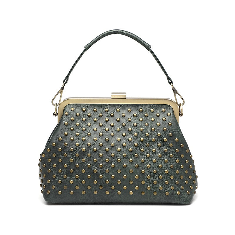 IELGY women's PU soft leather rivet messenger clip bag