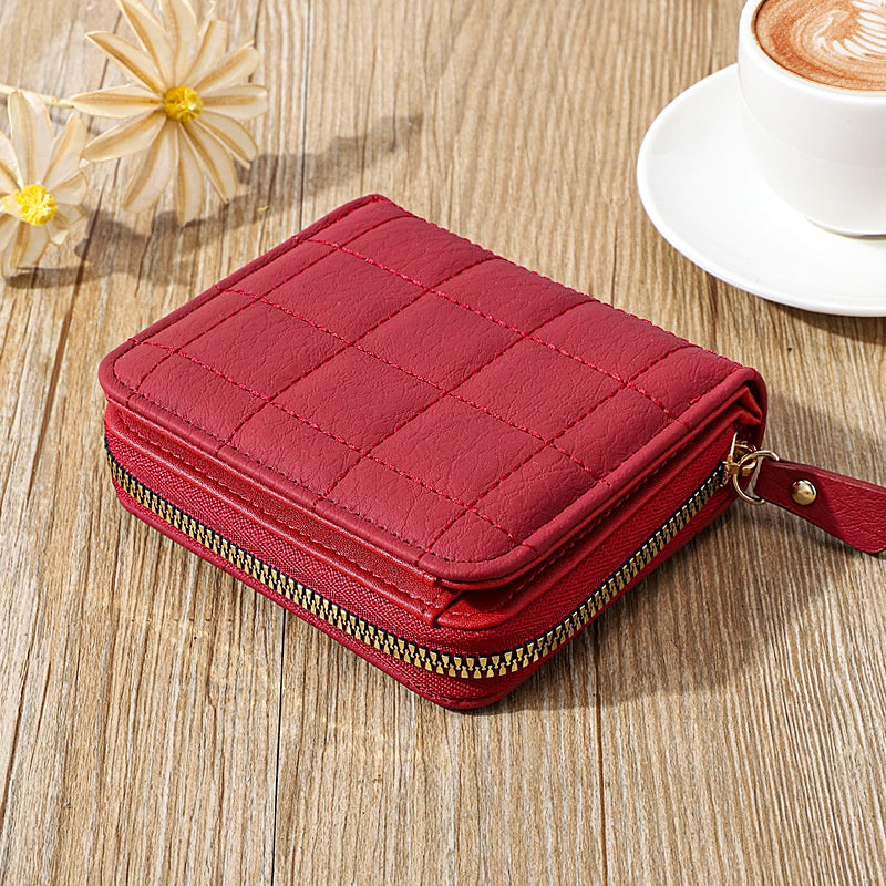 IELGY women's solid color zipper rhombic short wallet