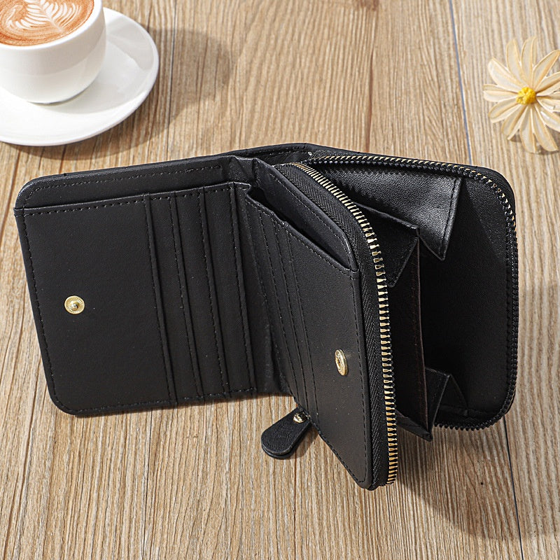 IELGY women's solid color zipper rhombic short wallet