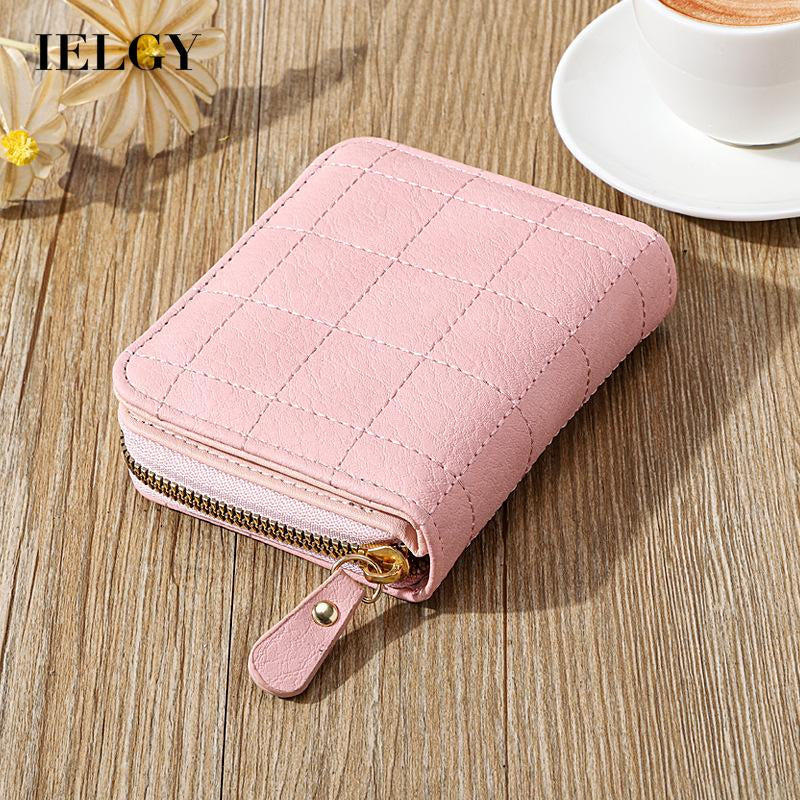 IELGY women's solid color zipper rhombic short wallet