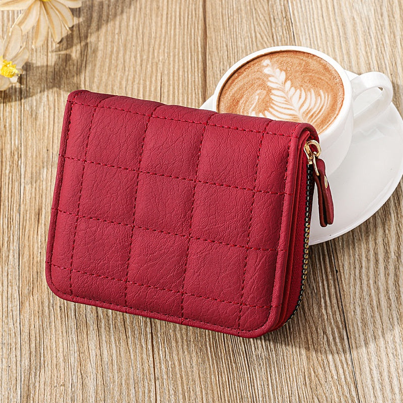 IELGY women's solid color zipper rhombic short wallet