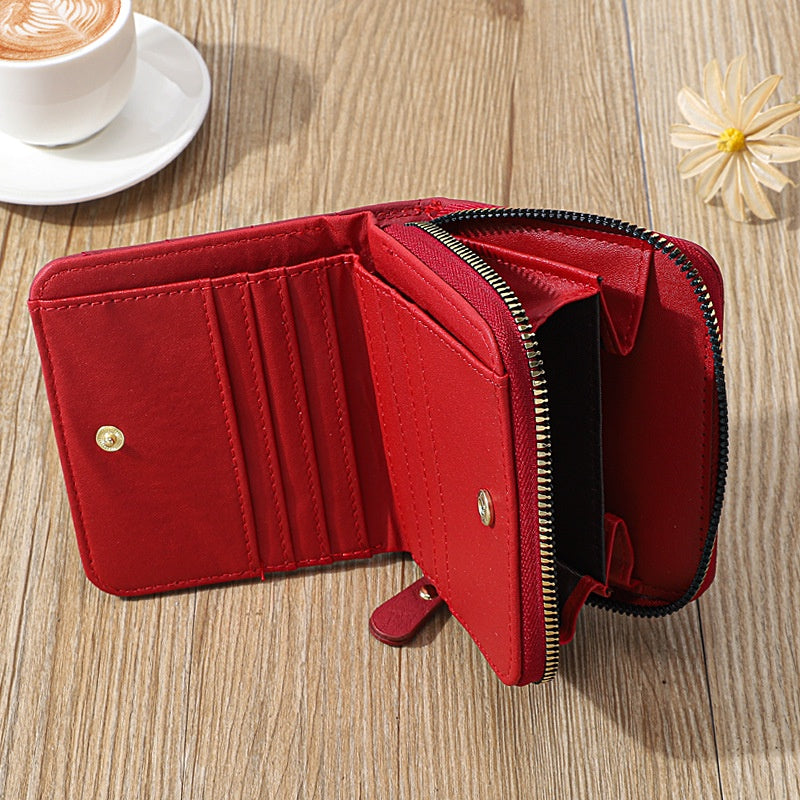IELGY women's solid color zipper rhombic short wallet