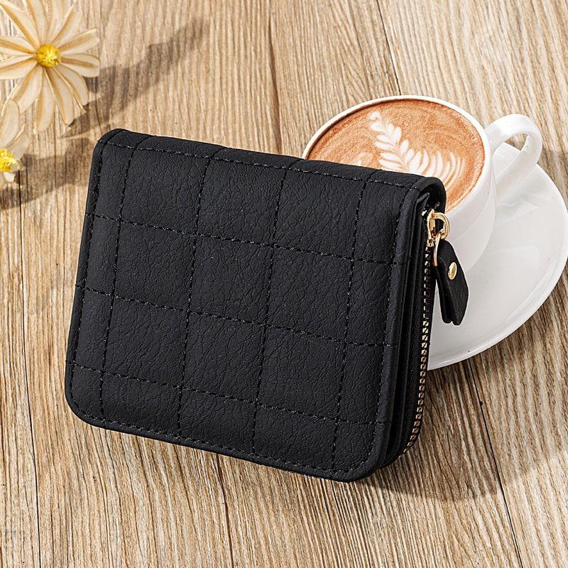 IELGY women's solid color zipper rhombic short wallet