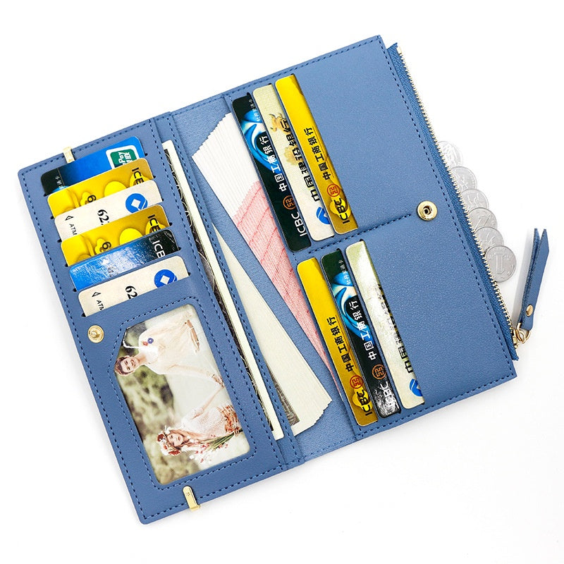 IELGY women's long fashion leather wallet with solid color