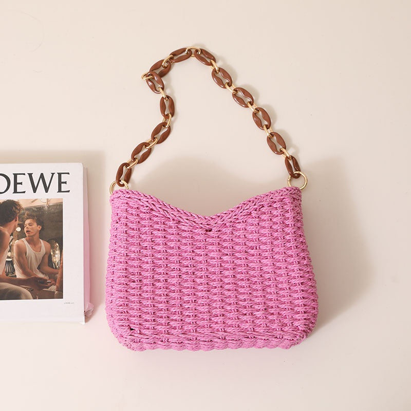 IELGY korean style candy color simple and high-end straw woven shoulder bag for women
