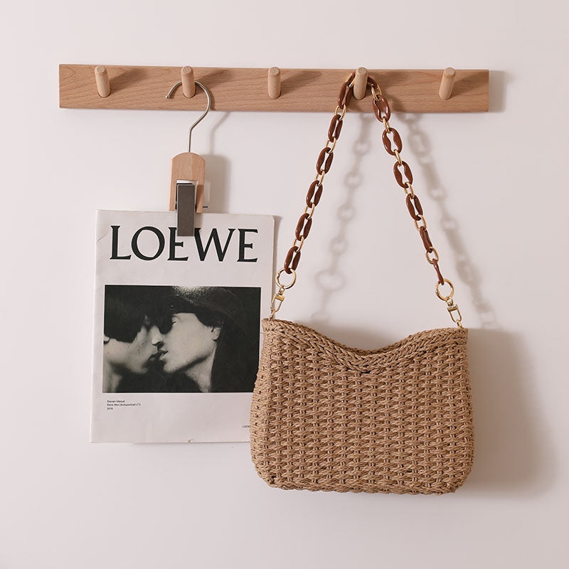 IELGY korean style candy color simple and high-end straw woven shoulder bag for women