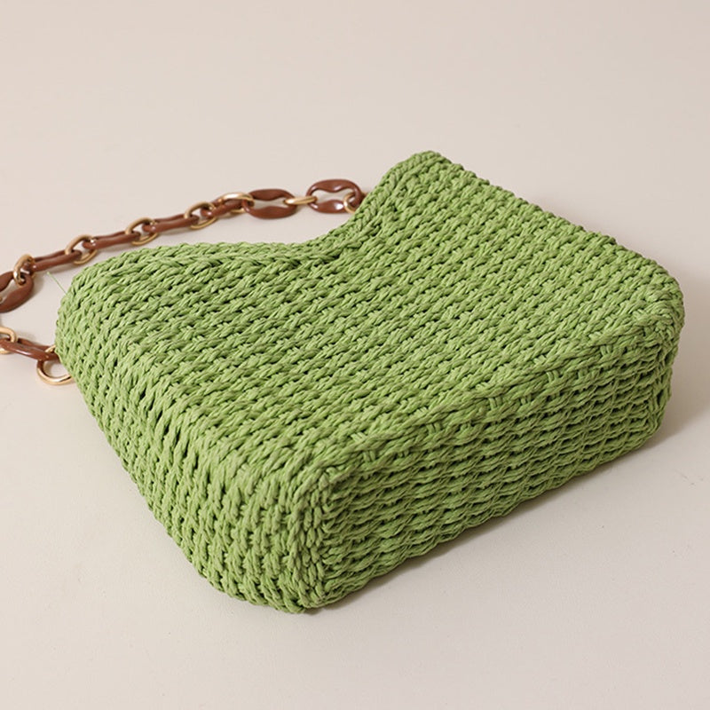 IELGY korean style candy color simple and high-end straw woven shoulder bag for women
