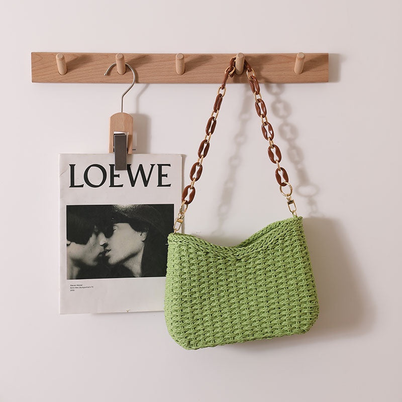 IELGY korean style candy color simple and high-end straw woven shoulder bag for women