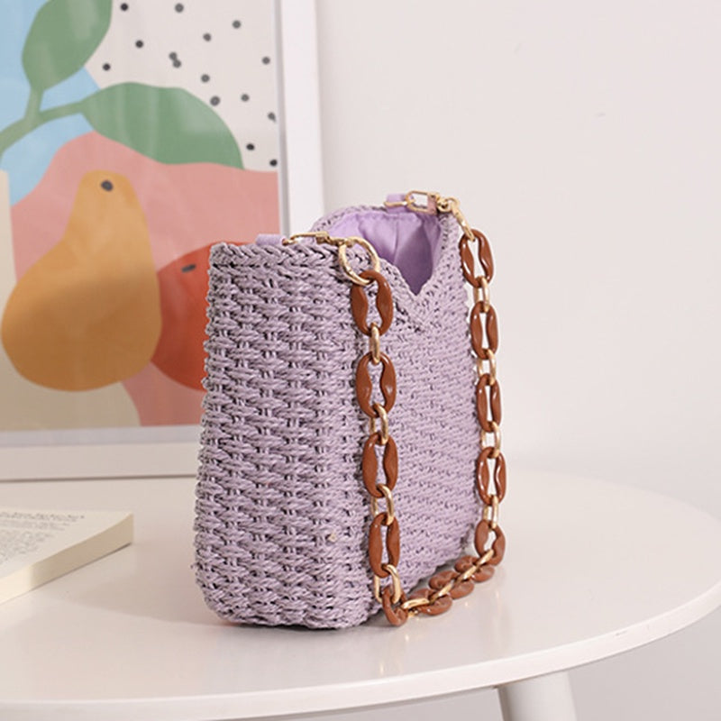 IELGY korean style candy color simple and high-end straw woven shoulder bag for women