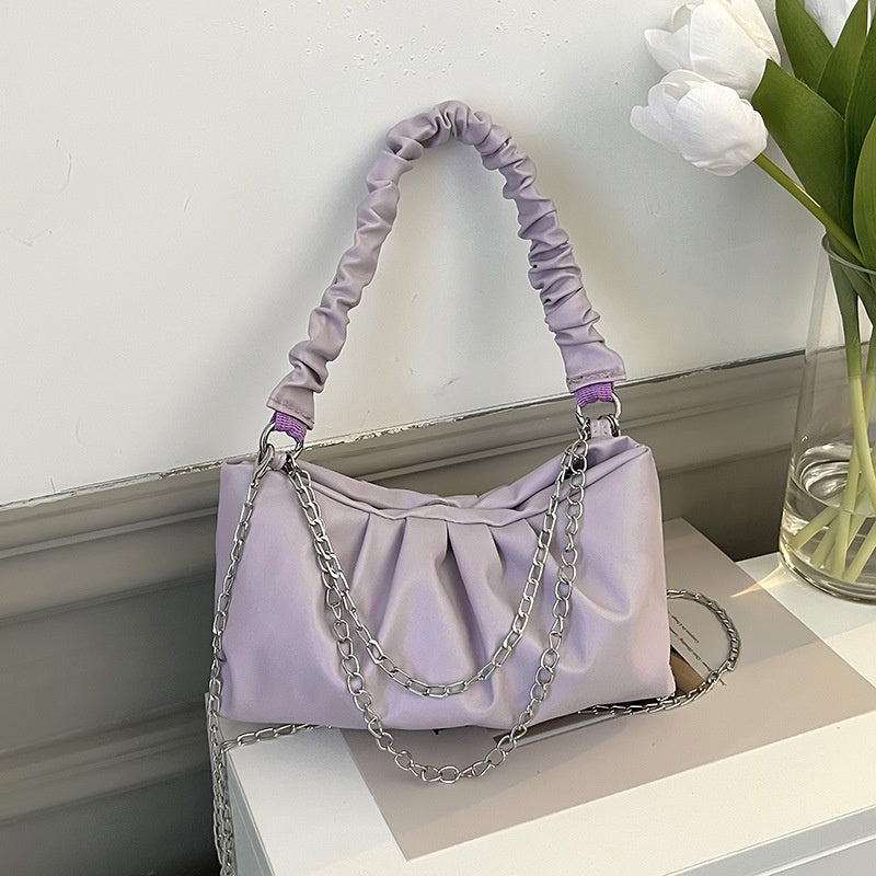 IELGY Folded Cloud Small Bag Leisure Soft Face Handbag Round Crossbody White/Yellow 2 Colors Available Soft Leather Spot Handbag/Crossbody Bag