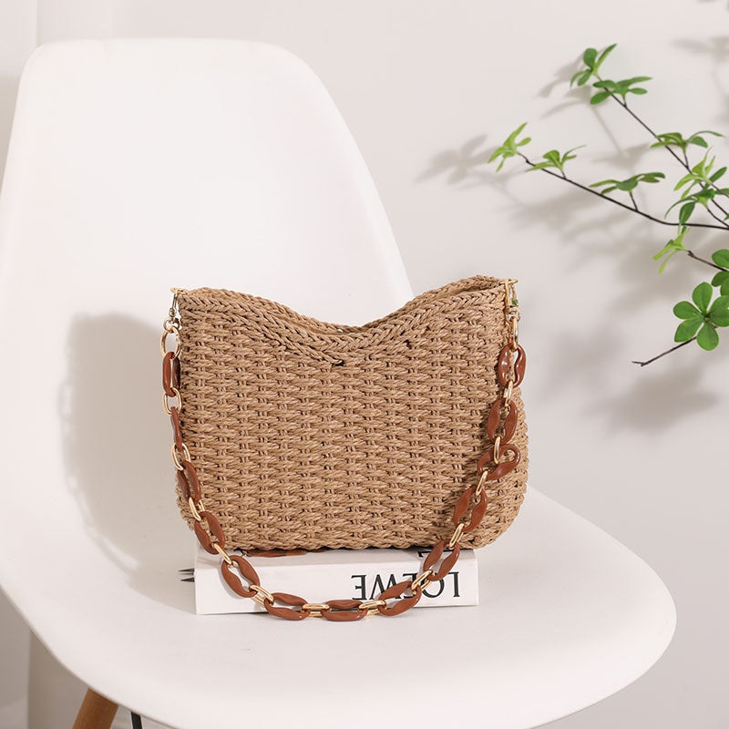 IELGY korean style candy color simple and high-end straw woven shoulder bag for women