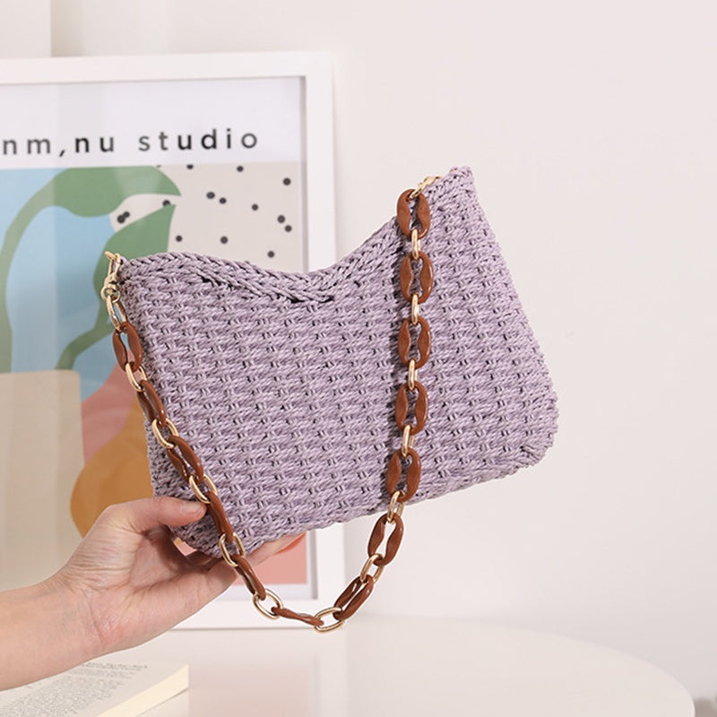 IELGY korean style candy color simple and high-end straw woven shoulder bag for women