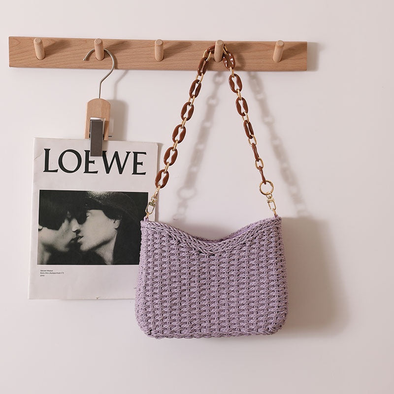 IELGY korean style candy color simple and high-end straw woven shoulder bag for women