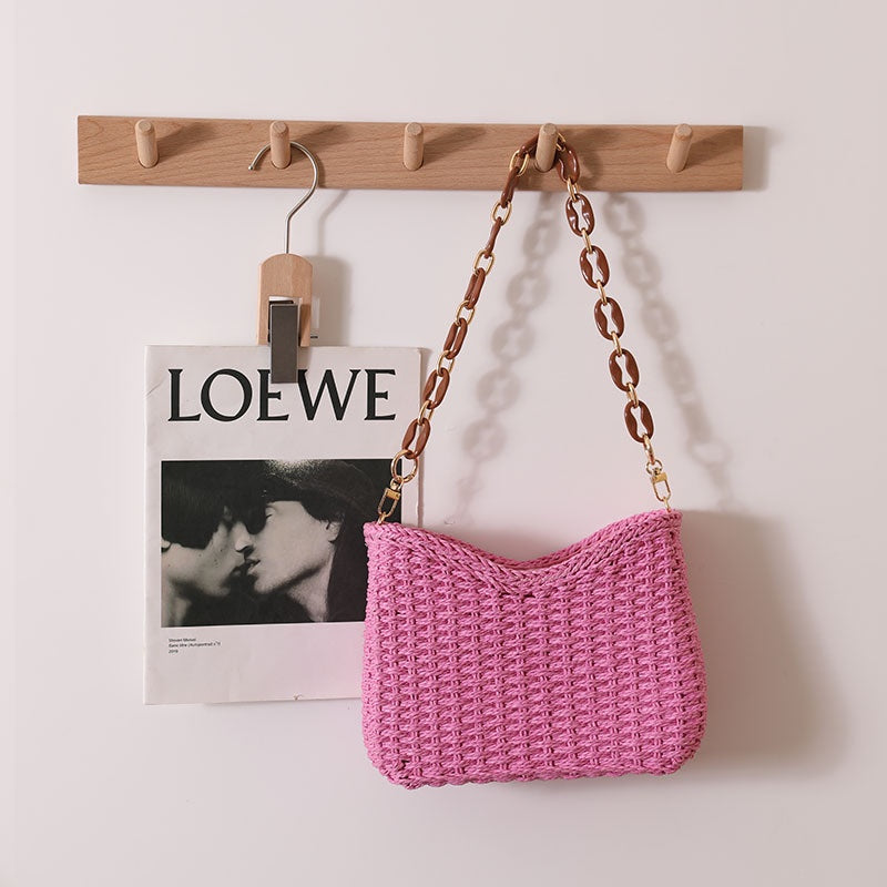IELGY korean style candy color simple and high-end straw woven shoulder bag for women