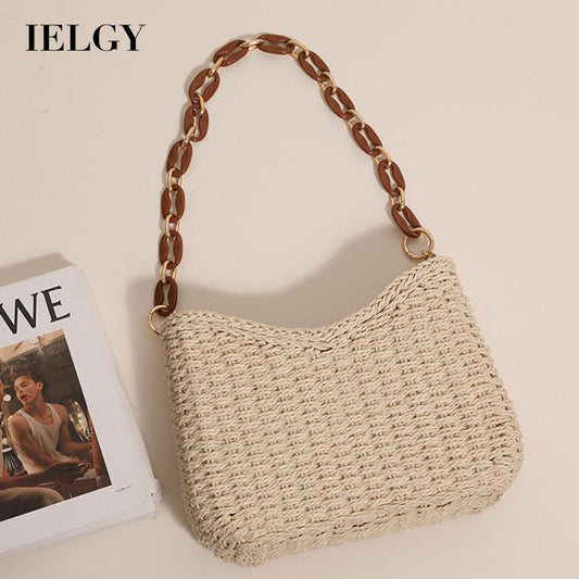 IELGY korean style candy color simple and high-end straw woven shoulder bag for women
