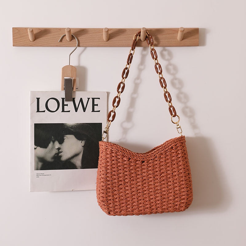 IELGY korean style candy color simple and high-end straw woven shoulder bag for women