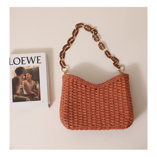 IELGY korean style candy color simple and high-end straw woven shoulder bag for women