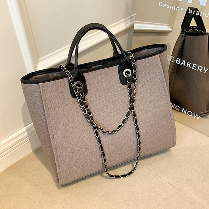 IELGY fashion texture one shoulder large capacity canvas chain tote bag for women