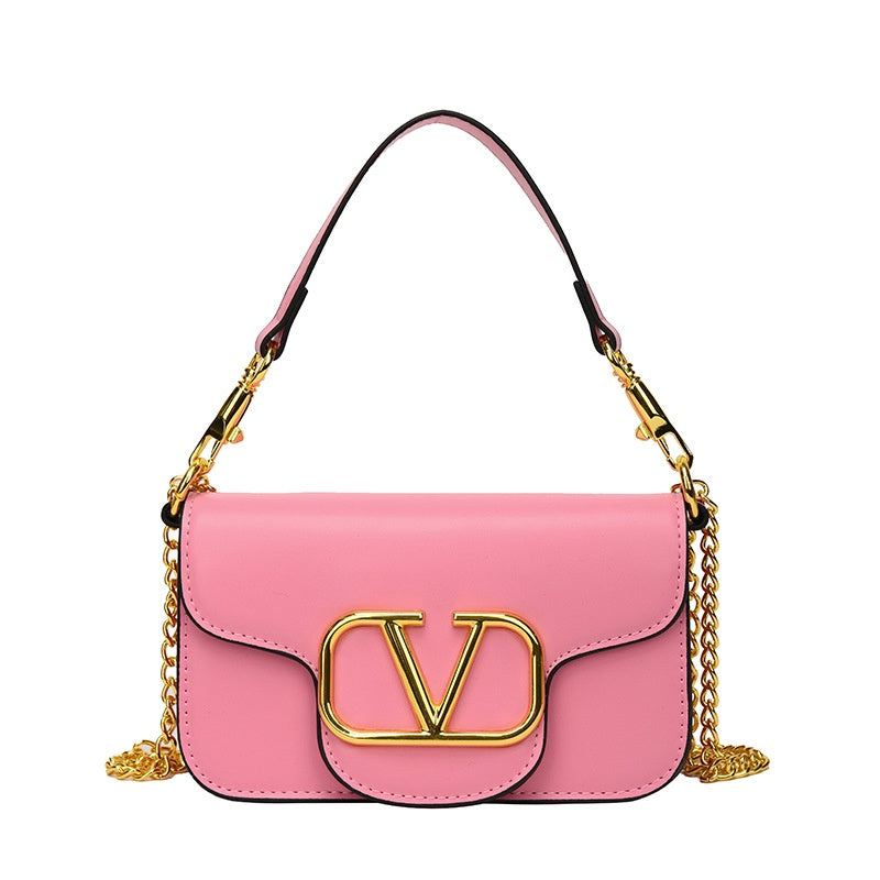 IELGY Chain Bag Women's Simple Fashion Texture Foreign Style Golden V-shaped Design Small Square Bag