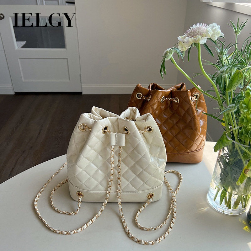 IELGY Casual Temperament Ringed Chain Drawstring Bucket Bag Small Style Backpack Shoulder Bag Shoulder Bag