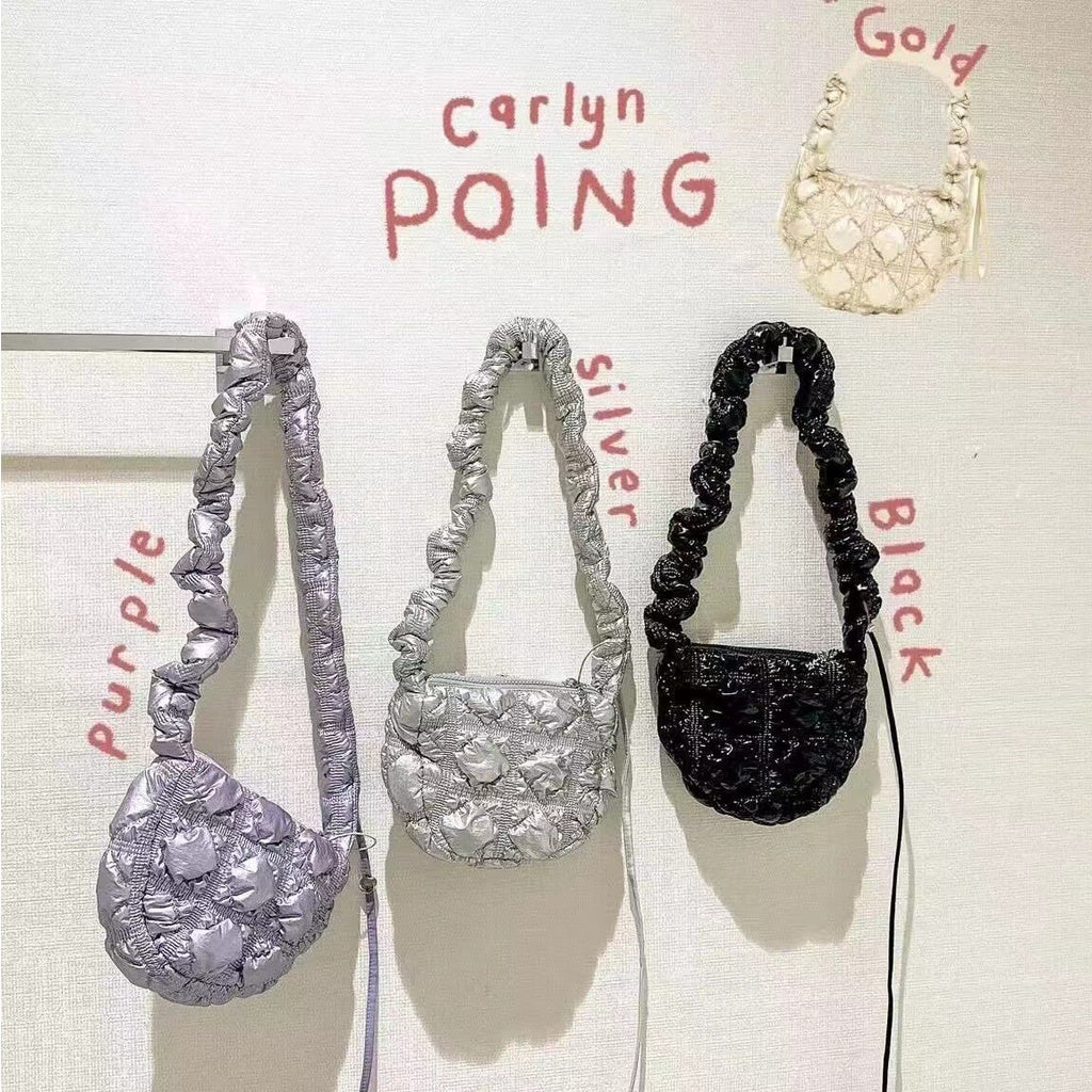 Ielgy Pleated Nylon Cloud Bag Female Niche Lightweight Bubble Dumpling Bag Fashion One-Shoulder Messenger Small Bag Female