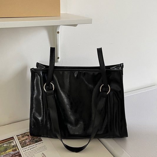 IELGY Handbag Women's Simple Retro Texture Large Capacity Commuting Square Tote Bag