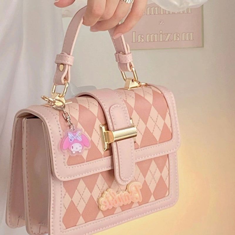 IELGY shoulder bag women's rhombic pink embroidery thread crossbody all-match small square bag