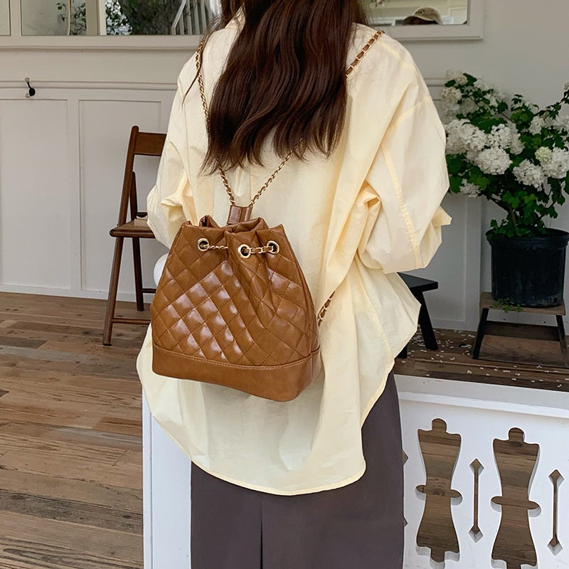 IELGY Casual Temperament Ringed Chain Drawstring Bucket Bag Small Style Backpack Shoulder Bag Shoulder Bag