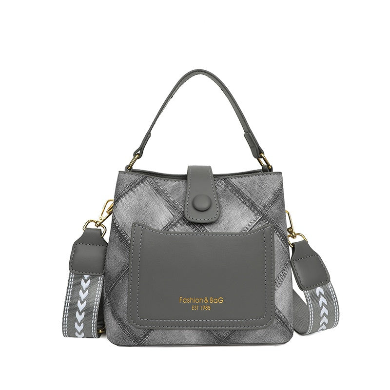 IELGY Women's Wide Shoulder Strap Rhombus Fashion Embroidery Stitching Casual Messenger  Bag