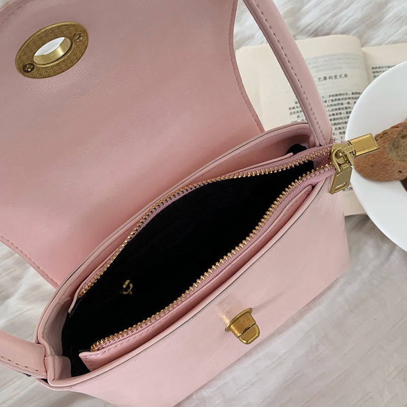 IELGY handbag female korean niche pink sweet all-match armpit texture bucket bag