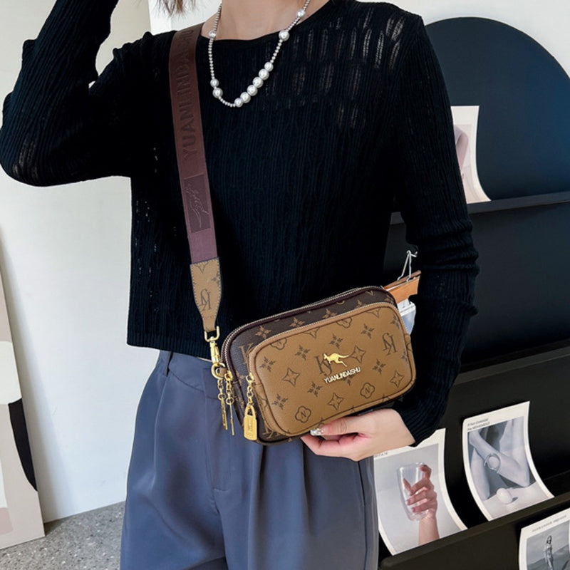 IELGY Messenger Bag Women's High-end Retro Horizontal Square Printed Shoulder Bag