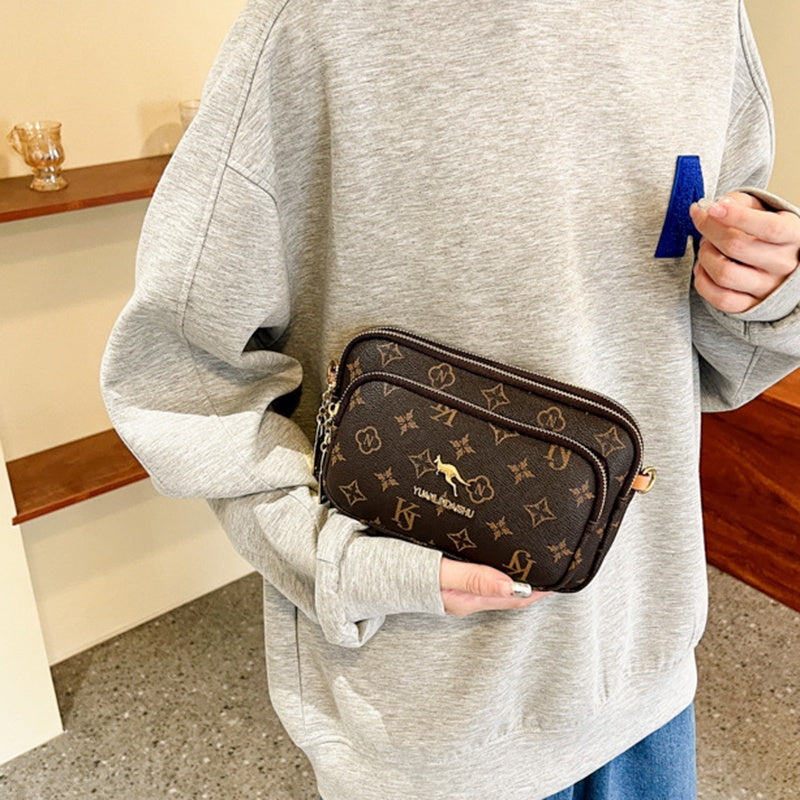 IELGY Messenger Bag Women's High-end Retro Horizontal Square Printed Shoulder Bag