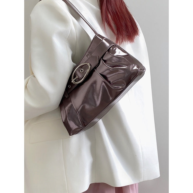 IELGY Women's Bag Silver Distinctive Pleated Shoulder Underarm Bag Y2K Hot Girl All-match Commuter Handbag