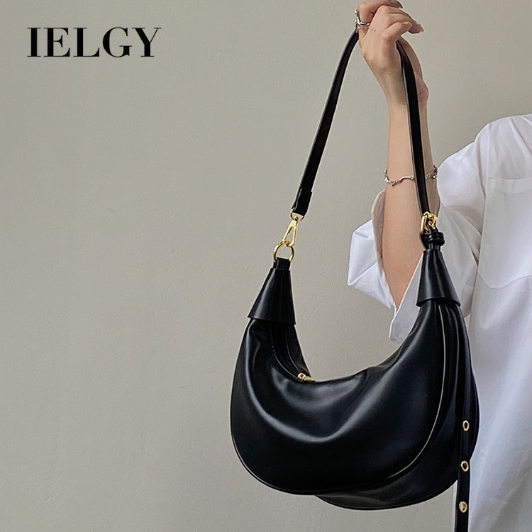 IELGY Texturized Niche Underarm Bag Women's Large Capacity Soft Leather Black Hot Girl Crossbody Bag All-match Dumpling Bag Trendy