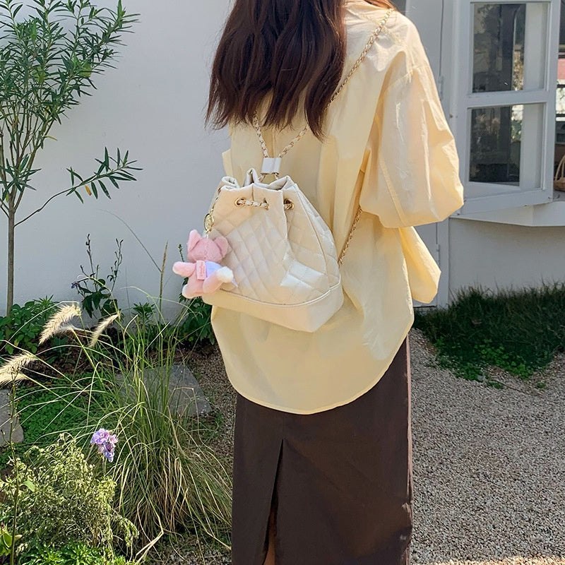 IELGY Casual Temperament Ringed Chain Drawstring Bucket Bag Small Style Backpack Shoulder Bag Shoulder Bag