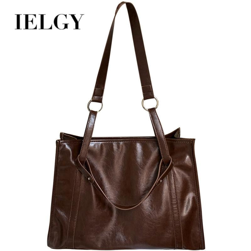 IELGY Handbag Women's Simple Retro Texture Large Capacity Commuting Square Tote Bag
