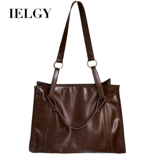IELGY Handbag Women's Simple Retro Texture Large Capacity Commuting Square Tote Bag