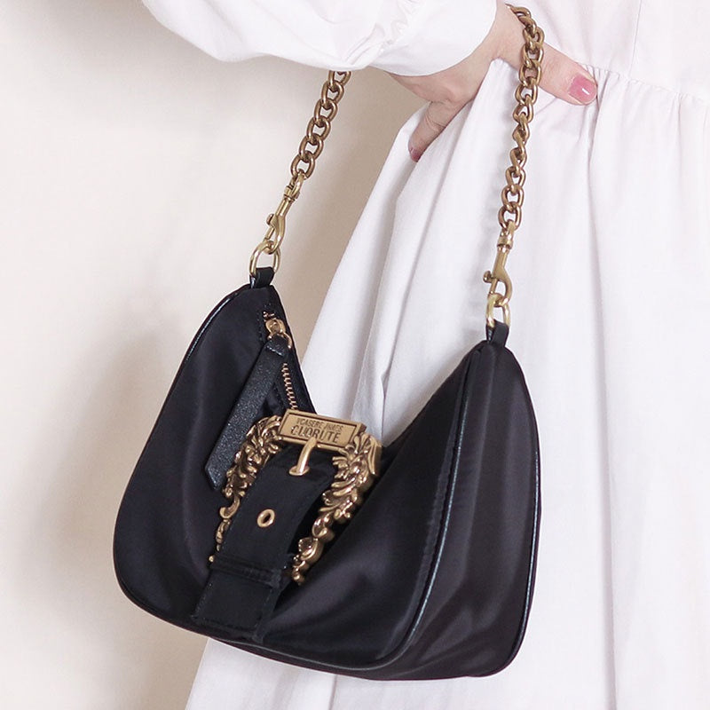 IELGY Nylon Cloth Bag New Style Bag Women's Retro Niche Design One-Shoulder Underarm Bag White Style Texturistic Chain Bag