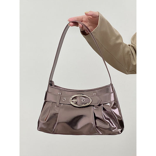 IELGY Women's Bag Silver Distinctive Pleated Shoulder Underarm Bag Y2K Hot Girl All-match Commuter Handbag
